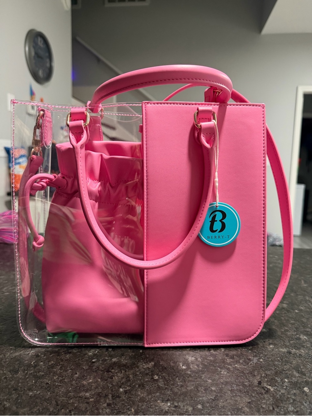Women's Pink Clear Tote with Removable Pink Pouch